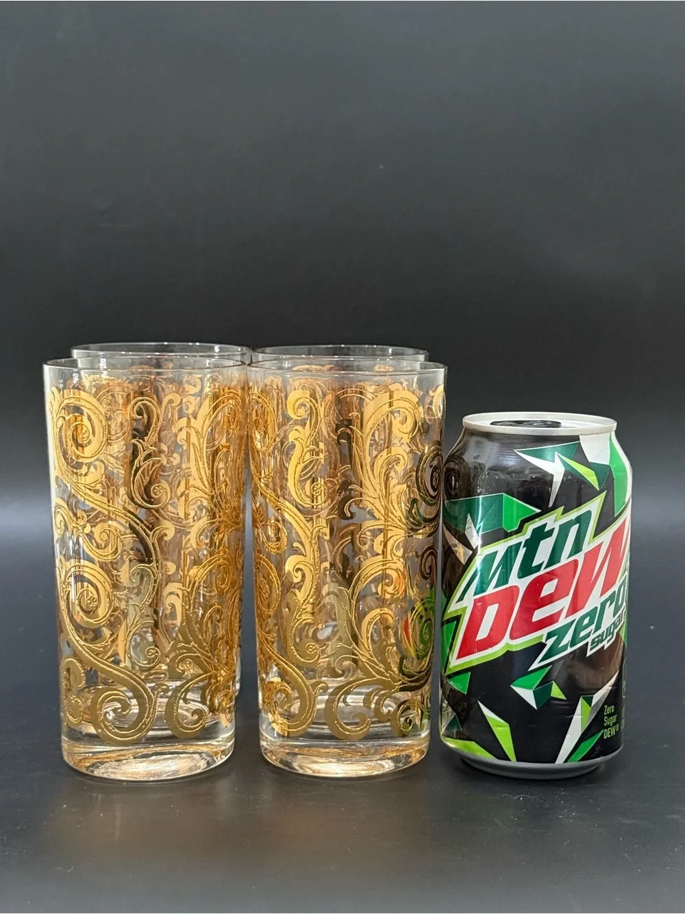 Lot of 4 Vintage MCM Culver Scroll 22k Gold Gilt 5.5” Highball Tumbler Glasses
